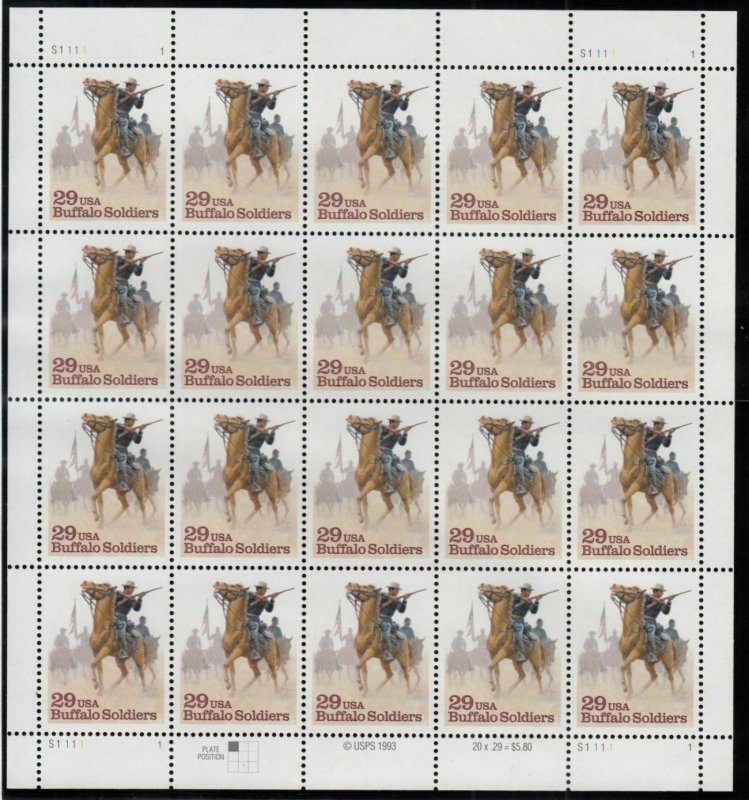 1994 Buffalo Soldiers Sc 2818 MNH 29c full mint sheet of 20