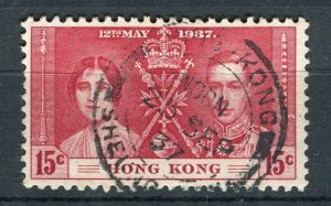 HONG KONG; 1937 early GVI Coronation issue fine used Shade of 15c. value