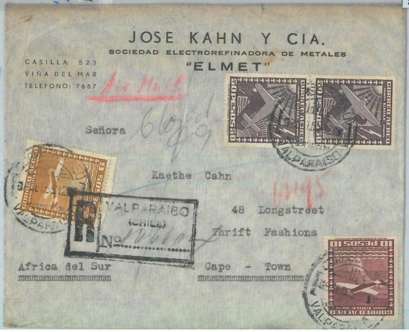 81501 - CHILE - POSTAL HISTORY -   REGISTED COVER to SOUTH AFRICA  1955