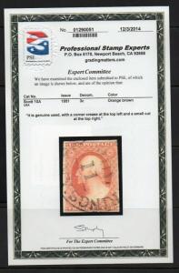 #10A  1851 Orange Brown  with PSE CERT - Nice  pos 54L5e  cv$160.00