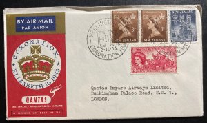 1953 New Zealand QE Coronation First DAy Cover Queen Elizabeth 2 Qantas Flight