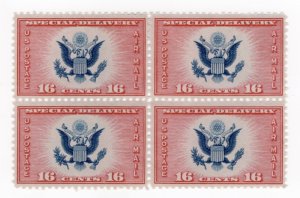 US Scott CE2 MNH block of 4, carmine & blue