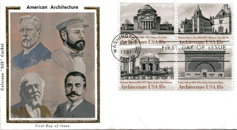 US FDC Scott #1928-31 American Architecture. 5 Colorano Cachets. Free Shipping