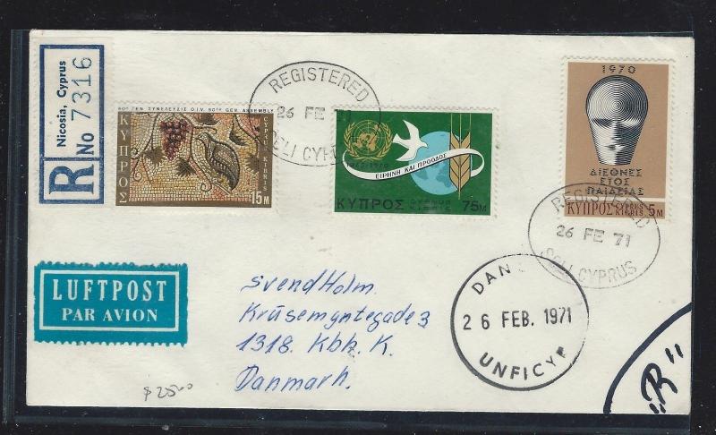 CYPRUS  (P12103B) 1971 REG COVER UN FORCES IN CYPRUS TO DENMARK,  DANCON
