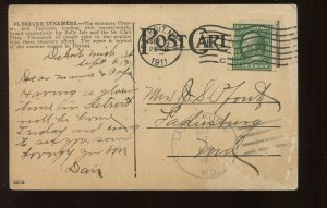 383 Schermack Coil Stamp on 1911 Picture Post Card Michigan to Maryland LV5831