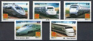 CUBA  Sc# 4152-4156 JAPANESE TRAIN locomotive CPL SET of 5 2001 MNH mint