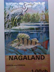 ​NAGALAND-PROMOTION SALES-HERON BIRD & PERCH FISH-MNH IMPERF S/S VERY FINE