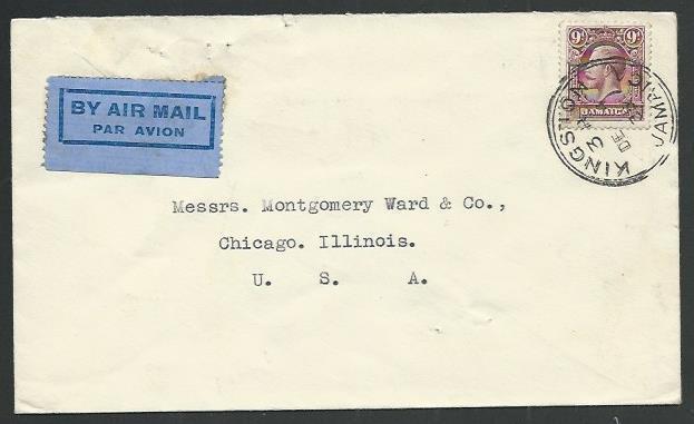 JAMAICA 1935 GV 9d single franking on airmail cover to USA.................61025