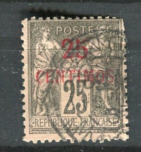 FRENCH COLONIES; MOROCCO 1890s classic P & C surcharged used 25c. fair Postmark