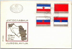 FLAGS OF YUGOSLAVIA SET OF 4 ON CACHET FIRST DAY COVER 1980