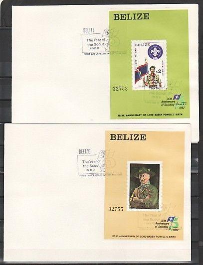 Belize, Scott cat. 644-645. Scouting Anniversary on 2 Plain First day covers. ^