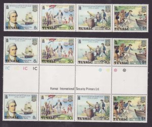 Tuvalu-Sc#117a,C371-4a- id9-unused NH set+gutter pairs-Capt. Cook-Ships-1979-