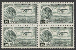 Mexico C75 block/4,MNH. Michel 678Y. Air Post 1935,Coat of Arms,Eagle,Plane.