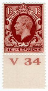 (I.B-CK) George V Postal : 1½d Brown (SG 441) Marginal with Control