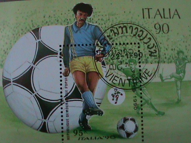 ​LAOS--SC#1004  WORLD CUP SOCCER ITALIA'90 CTO S/S VF LAST ONE FANCY CANCEL