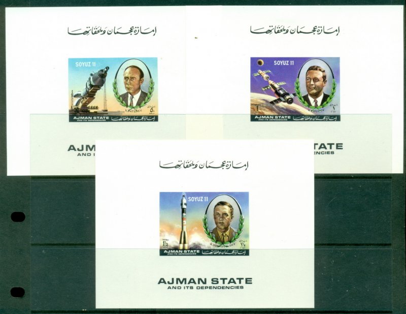 Ajman 1972 Mi#1264-1266 Soyuz 11, In Memoriam 3xDLMS white background MLH