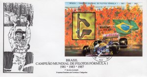BRAZIL 1988 Sc#2130 BRAZILIANS AS FORMULA 1 WORLD CHAMPIONS 81/83/87 S/S (1) FDC