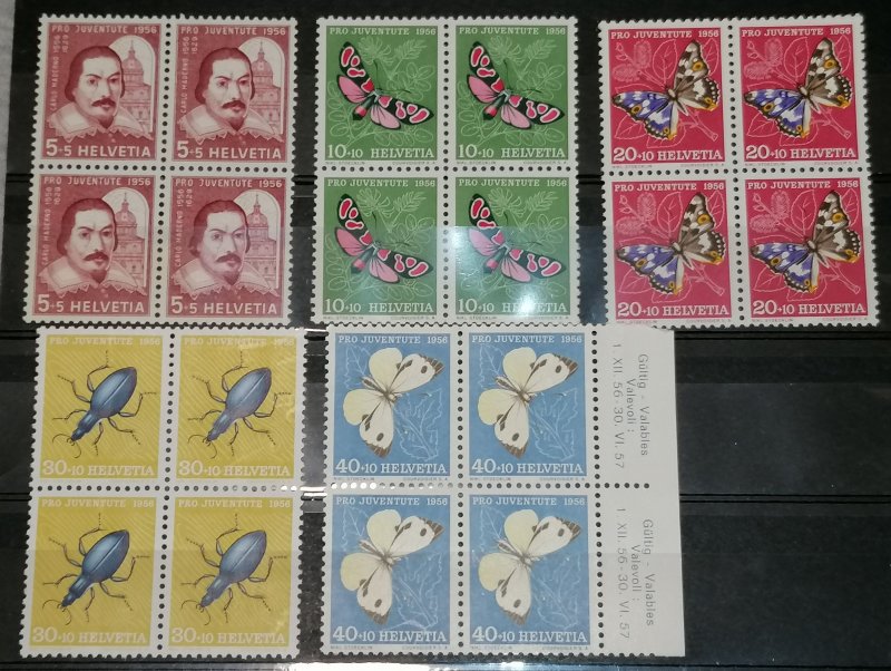 Switzerland pro juventute 1956 MNH set blocks of 4