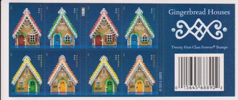 U.S.: Sc #4820b, Gingerbread Houses, Forever, MNH, Booklet of 20
