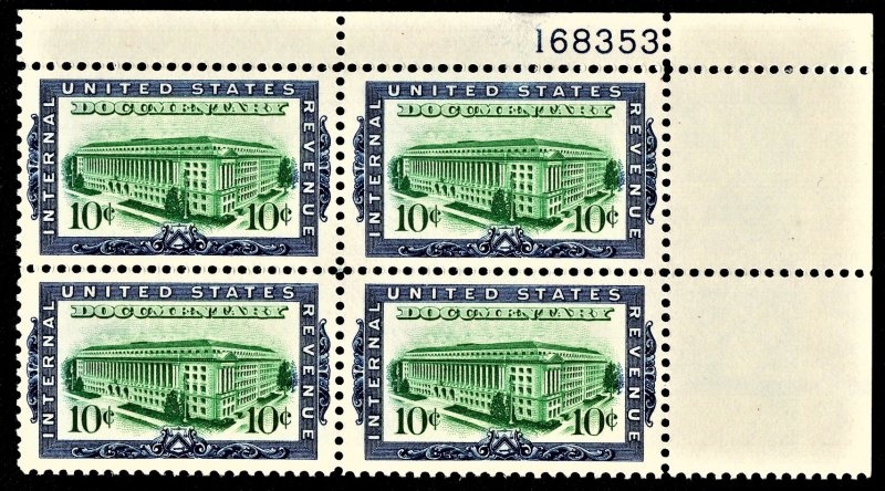 US R734 MNH VF/XF 10 Cent Revenue Plate Block of 4