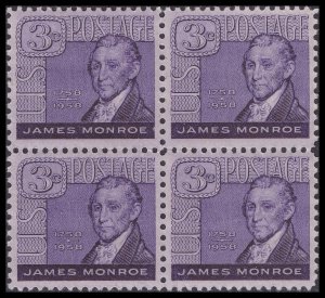 US 1105 James Monroe 3c block 4 MNH 1958