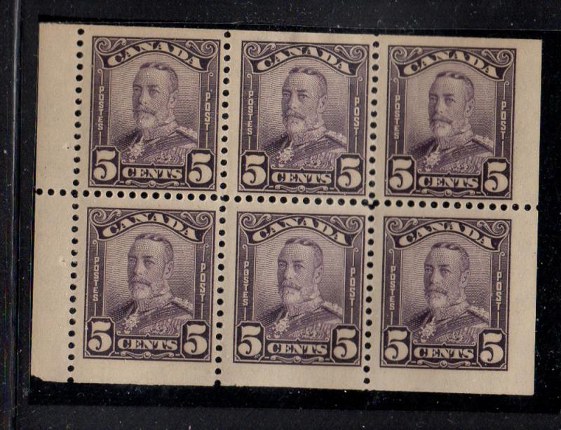 Canada Sc 153a 1928 5c violet G V stamp booklet pane mint