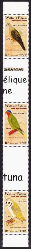 Wallis and Futuna Birds strip of 3v with labels SG#790-792 SC#544 MI#807-809