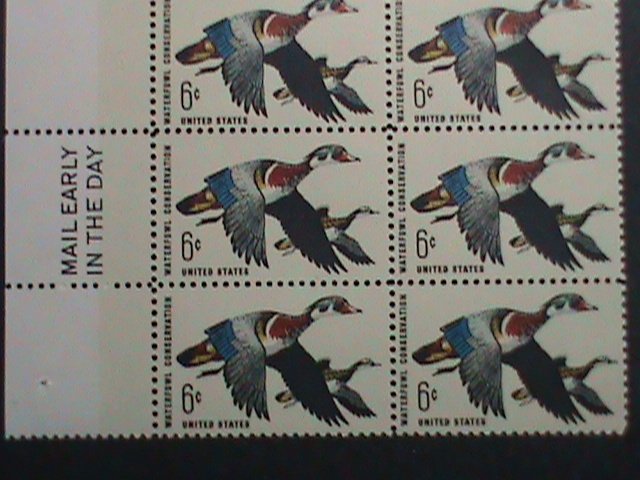 ​UNITED STATES-1968-SC#1362 WATERFOWL-WOOD DUCKS BLOCK OF 6 WITH EDGE-MNH VF