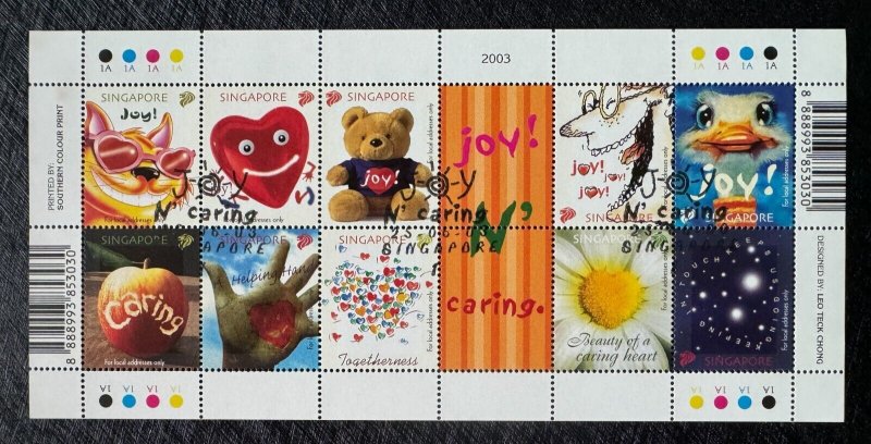 SINGAPORE 2003 GREETINGS Joy & Caring Sheetlet of 10V CTO SG#1280a