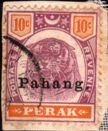 MALAYA PAHANG 1898 10c opt on Perak - fine used on small piece.............50133