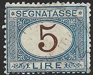 ITALY 1870-1925 5L Blue and Brown Postage Due Sc J17 VFU