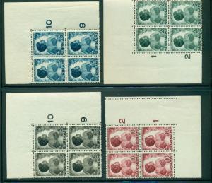 SURINAME #B22-5 Complete set, semi postals, Plate number blocks of 4, og, NH, VF