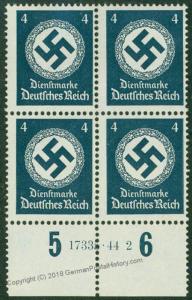 3rd Reich Officials Dienstmarken Plate Blocks HAN MNH 46629