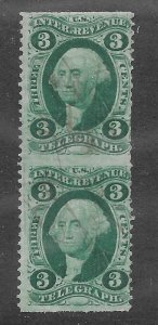 R19b Used, 3c. Telegraph, Vertical Pair, scv: $82.50, FREE INSURED SHIPPING