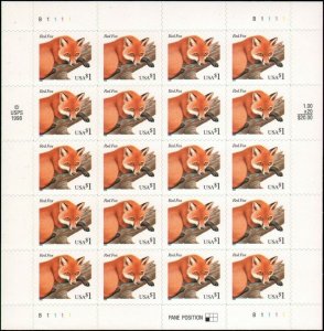 3036 $1 Red Fox Mint Complete Sheet of 20 Stamps - Scarce! - Stuart Katz