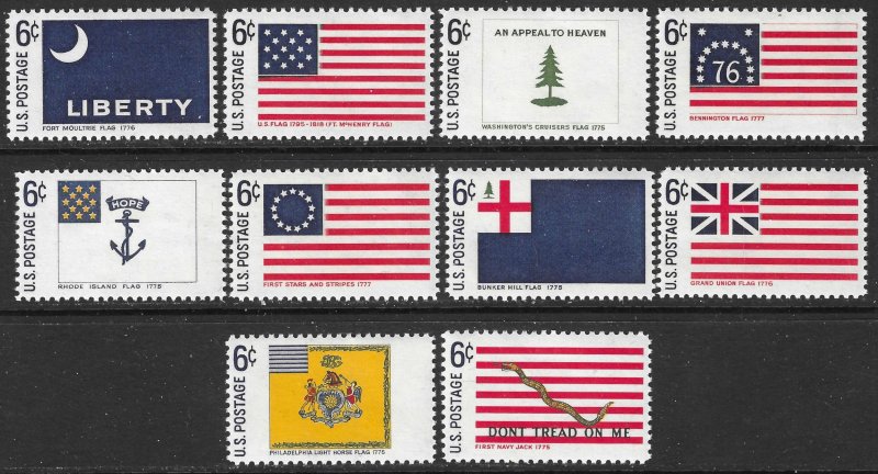 Sc 1345-1354   10¢ Historic Flags Issues, 10 Stamps - MNH