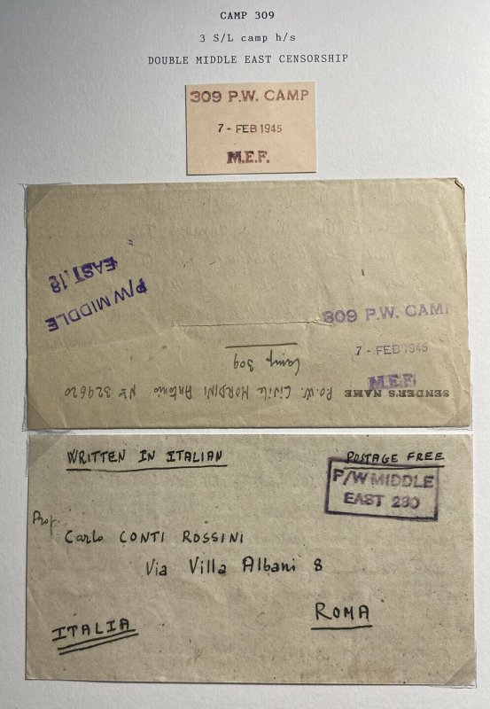 1945 Egypt Prisoner Of War MEF POW Camp 309 Letter Sheet Cover To Rome Italy