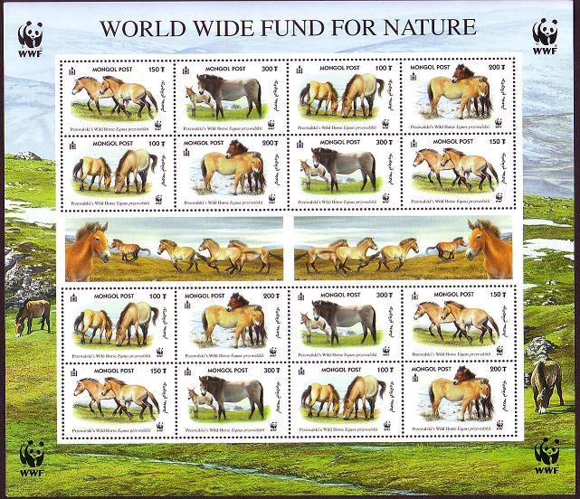 Mongolia WWF Przewalski's Horse Sheetlet of 4 sets SG#2861-2864 MI#3122-3125
