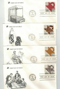 USA SETENANT SET OF 4 SINGLES Commemorative FDCs AMERICAN QUILTS Quilters