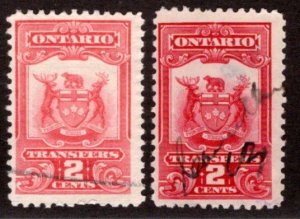 van Dam OST1 and 1a, used shades, 1910-1926 Transfers, 2c, Canada Revenues