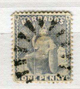 BARBADOS; 1860s early classic QV Britannia issue used 1d. value
