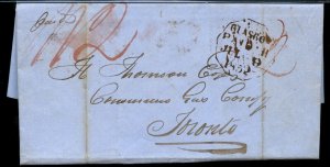 ?1852 Glasgow to Toronto TransAtlantic various handstamps stampless Canada