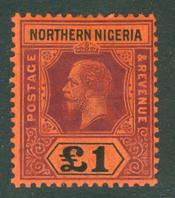 SG 52 Northern Nigeria 1912. £1 purple & black/red. Lightly mounted mint CAT£180