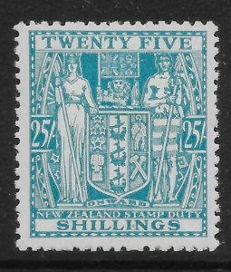 NEW ZEALAND SGF204 1946 25/= GREENISH BLUE POSTAL FISCAL MTD MINT