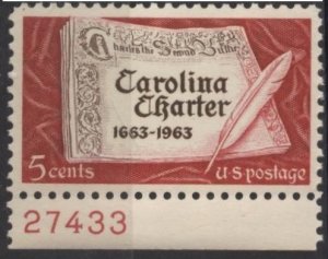 US 1230 (mnh) 5¢ Carolina Charter (1963)