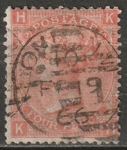 Great Britain 1865 Sc 43a used plate 7 London W CDS