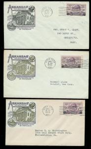 Arkansas 100th ANniv Statehood #782 Set of 3 Diff Ioor Varieties 1936