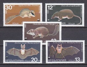 Bulgaria, Scott cat. 2942-2946. W. W. Fund issue. Bats & Rodents shown. ^