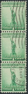 US 899 National Defense Issue; Used; Strip of 3 -- See details and scan