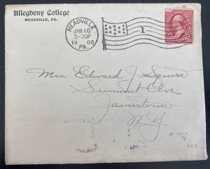 1900 Meadville PA USA Allegheny College Cover to Jamestown flag Cancel